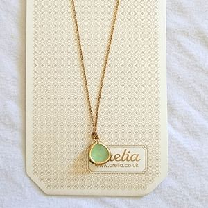 TURQUOISE ENAMEL TEAR DROP PENDANT NECKLACE - GOLD